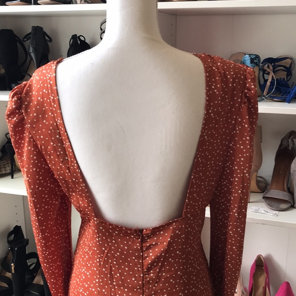 Missguided orange polka dot satin long sleeve dress size 8 - Picture 3 of 7